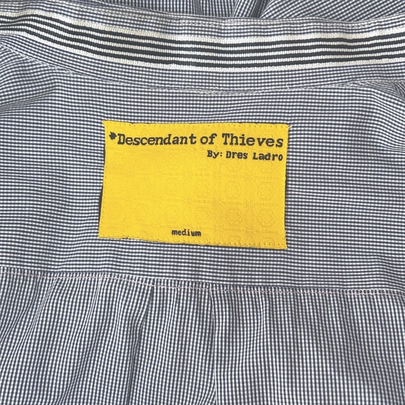 Descendant of Thieves Des Ladro Shirt 100% Cotton Micro Gingham Check Excellent - Picture 12 of 15